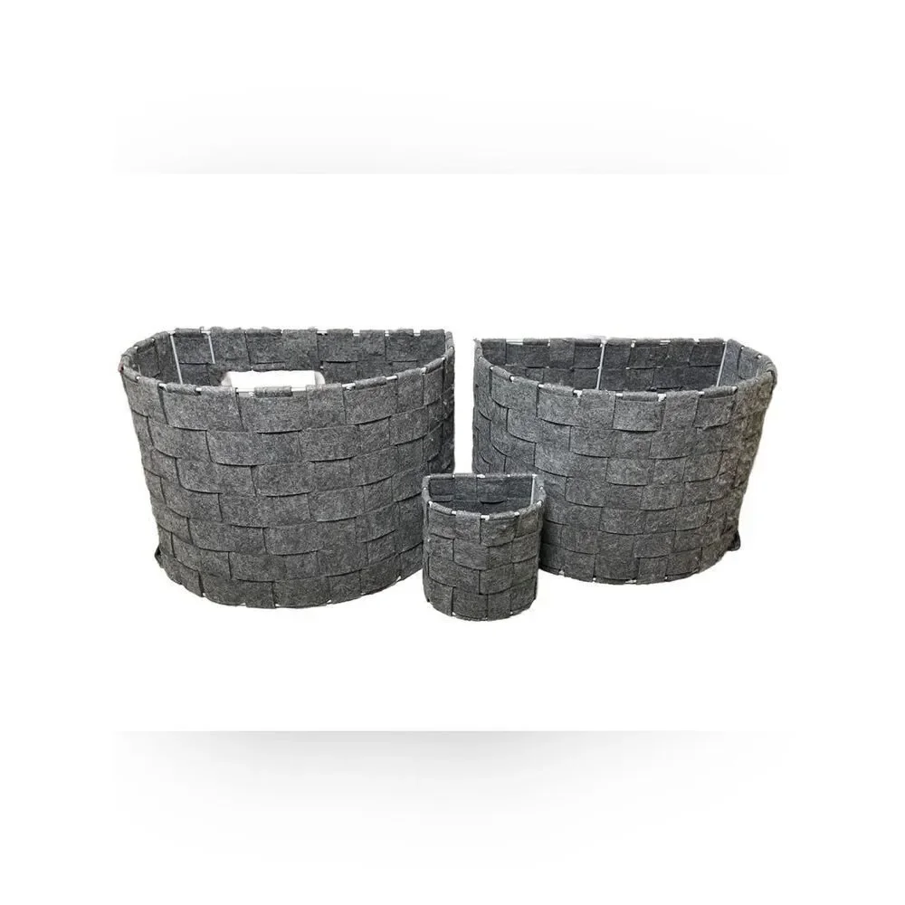 Gray Woven Felt Half Moon Shaped Storage Baskets - Set of 3